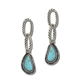 113588, WESTERN TURQUOISE FREEFORM TEARDROP TWISTED ROPE LINK EARRINGS