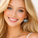 113590, WESTERN ENGRAVED BUFFALO SCROLLWORK OVAL DANGLE EARRINGS