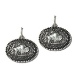 113590, WESTERN ENGRAVED BUFFALO SCROLLWORK OVAL DANGLE EARRINGS