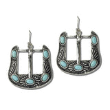 113592, WESTERN TURQUOISE STONE BELT BUCKLE DANGLE EARRINGS