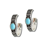 113594, WESTERN TURQUOISE CABOCHON ENGRAVED C-HOOP EARRINGS