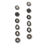 113596, 6 PAIR WESTERN ANTIQUED SILVER CONCHO STUD EARRINGS SET