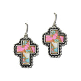 113599, WESTERN COTTON CANDY STONE CROSS DANGLE EARRINGS