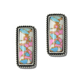 113601, WESTERN COTTON CANDY STONE RECTANGLE STUD EARRINGS