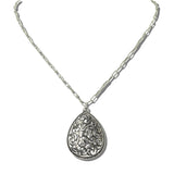 113604, WESTERN ENGRAVED FLORAL TEARDROP PAPERCLIP CHAIN NECKLACE