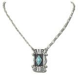 113605, WESTERN TURQUOISE DIAMOND STONE STAMPED SHIELD PAPERCLIP CHAIN NECKLACE