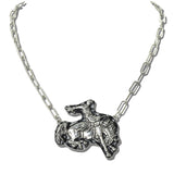 113612, WESTERN BUCKING BRONCO AND COWBOY PAPERCLIP CHAIN NECKLACE