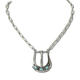 113613, WESTERN BELT BUCKLE TURQUOISE CABOCHON PAPERCLIP CHAIN NECKLACE