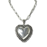 113621, WESTERN STAMPED FRAME PUFFED HEART PAPERCLIP CHAIN NECKLACE