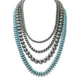 113627, WESTERN MULTI STRAND NAVAJO AND TURQUOISE DISC BEAD STATEMENT NECKLACE