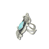 113635, WESTERN TURQUOISE DIAMOND CABOCHON STAMPED CUFF RING