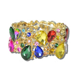 113648, RHINESTONE TEARDROP FLORAL FILIGREE STRETCH BRACELET