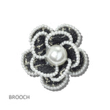 113655, TWEED CAMELLIA FLOWER PEARL TRIMMED DUAL BROOCH AND HAIR CLIP