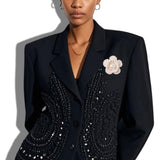 113655, TWEED CAMELLIA FLOWER PEARL TRIMMED DUAL BROOCH AND HAIR CLIP