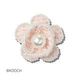 113655, TWEED CAMELLIA FLOWER PEARL TRIMMED DUAL BROOCH AND HAIR CLIP