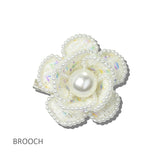 113655, TWEED CAMELLIA FLOWER PEARL TRIMMED DUAL BROOCH AND HAIR CLIP