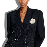 113656, TWEED CAMELLIA FLOWER RHINESTONE-TRIMMED DUAL BROOCH AND HAIR CLIP