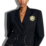 113658, TWEED CAMELLIA FLOWER WOVEN CHAIN TRIMMED DUAL BROOCH & HAIR CLIP