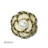 113658, TWEED CAMELLIA FLOWER WOVEN CHAIN TRIMMED DUAL BROOCH & HAIR CLIP