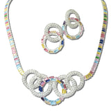 113659, MULTICOLOR BAGUETTE CZ INTERLOCKING CIRCLE NECKLACE SET