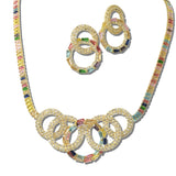 113659, MULTICOLOR BAGUETTE CZ INTERLOCKING CIRCLE NECKLACE SET