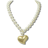113664, SCULPTED PUFFY HEART PENDANT PEARL STATEMENT NECKLACE