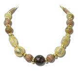 113667, MIXED TEXTURE MARBLEIZED AND METALLIC BEAD STATEMENT NECKLACE