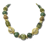 113667, MIXED TEXTURE MARBLEIZED AND METALLIC BEAD STATEMENT NECKLACE