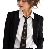 113670, ANTIQUE HONEYBEE AND FLOWER CHARM ADJUSTABLE ZIPPER TIE NECKLACE