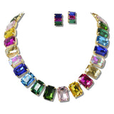 113674, EMERALD CUT CRYSTAL STATEMENT COLLAR NECKLACE AND EARRING SET