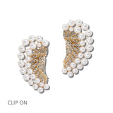 113676, PEARL AND RHINESTONE CRESCENT CLIP ON EARRINGS