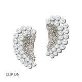 113676, PEARL AND RHINESTONE CRESCENT CLIP ON EARRINGS