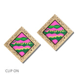 113677, SORORITY SIGNATURE WAVE PRINT GEOMETRIC CLIP ON EARRINGS