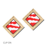 113677, SORORITY SIGNATURE WAVE PRINT GEOMETRIC CLIP ON EARRINGS