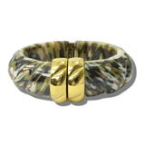 113678, MARBLED RESIN AND METALLIC ACCENT HINGED CUFF BRACELET