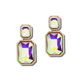 113693, RECTANGULAR FACETED CRYSTAL TWO TIER DROP EARRINGS