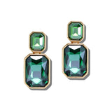 113693, RECTANGULAR FACETED CRYSTAL TWO TIER DROP EARRINGS
