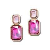 113693, RECTANGULAR FACETED CRYSTAL TWO TIER DROP EARRINGS