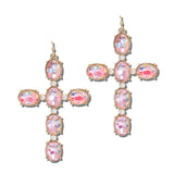113694, CRYSTAL AND PEARL CROSS DROP EARRINGS