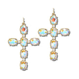 113694, CRYSTAL AND PEARL CROSS DROP EARRINGS