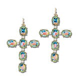 113694, CRYSTAL AND PEARL CROSS DROP EARRINGS