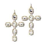 113694, CRYSTAL AND PEARL CROSS DROP EARRINGS