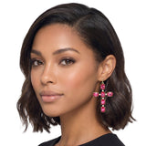 113694, CRYSTAL AND PEARL CROSS DROP EARRINGS