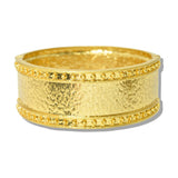 113698, 24K GOLD TONE WATER RESISTANT BEADED EDGE HAMMERED STRETCH BRACELET