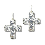 113700, WATER RESISTANT HAMMERED CROSS DROP EARRINGS