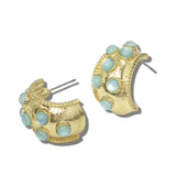 113701, CABOCHON STUDDED TEXTURED C-HOOP EARRINGS
