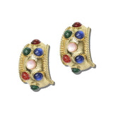 113701, CABOCHON STUDDED TEXTURED C-HOOP EARRINGS
