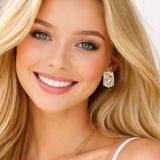113701, CABOCHON STUDDED TEXTURED C-HOOP EARRINGS