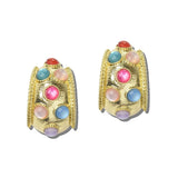 113701, CABOCHON STUDDED TEXTURED C-HOOP EARRINGS