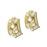 113701, CABOCHON STUDDED TEXTURED C-HOOP EARRINGS